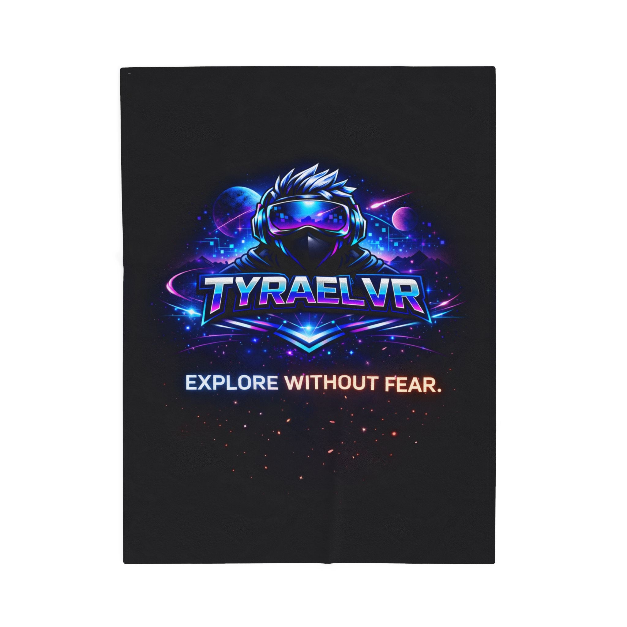 TyraelVR 'Explore Without Fear' Plush Blanket — Gamer VR Space Throw