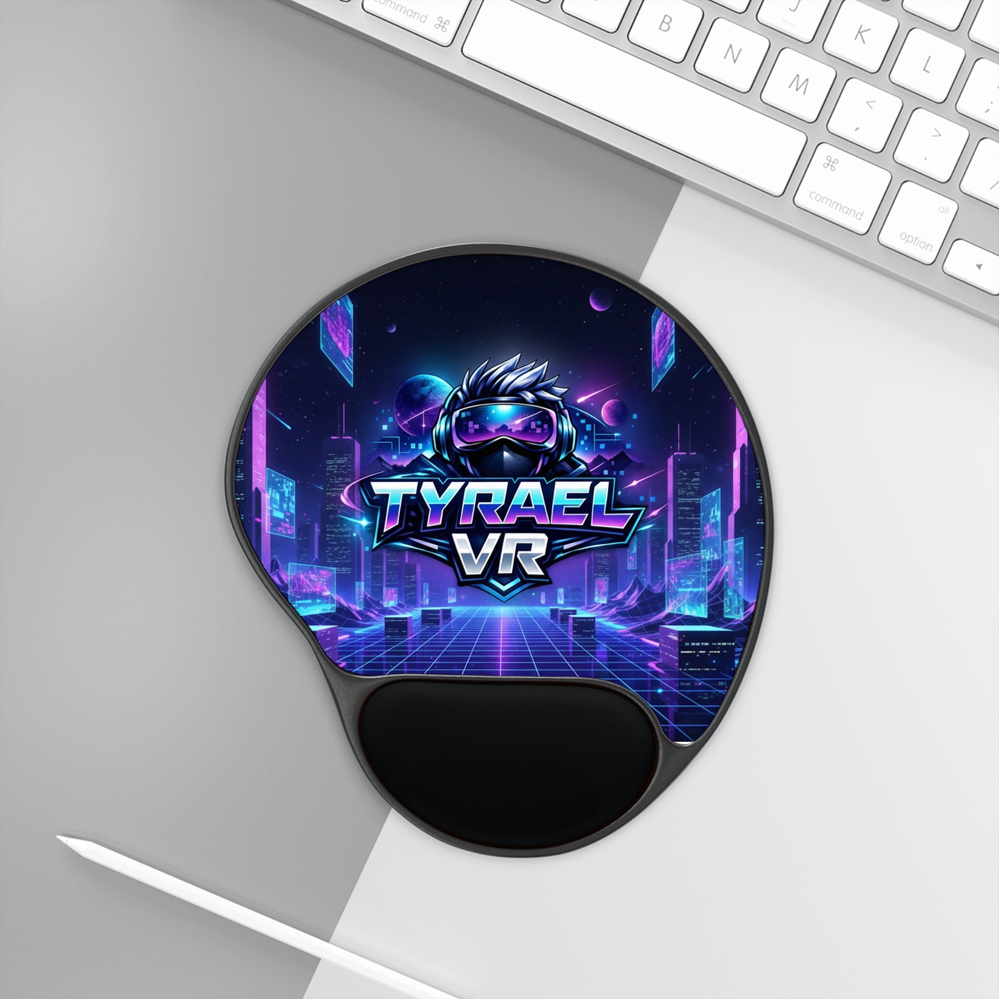 Tyrael VR Retro Futuristic Mouse Pad with Wrist Rest — Gaming RGB Cyberpunk Desk Accessory