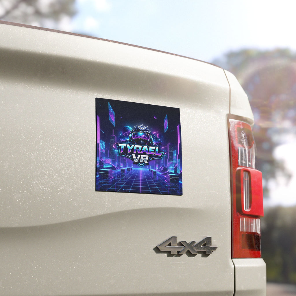 Tyrael VR Retro Futuristic Car Magnet — Neon Cyberpunk Gaming Logo