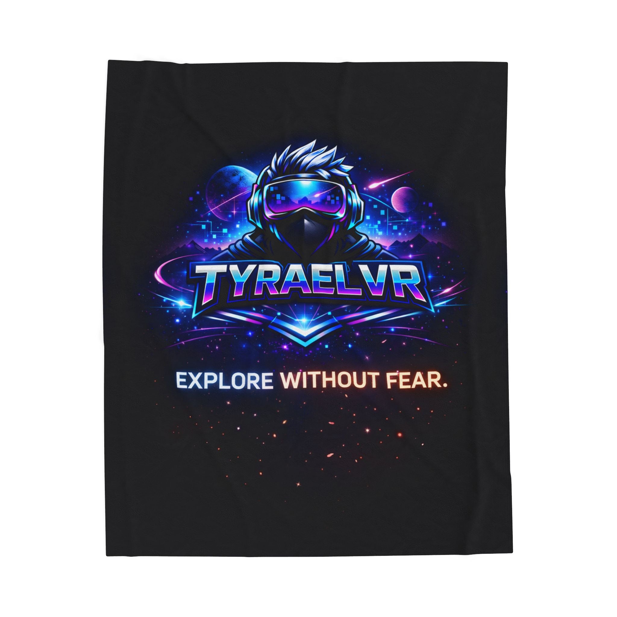 TyraelVR 'Explore Without Fear' Plush Blanket — Gamer VR Space Throw