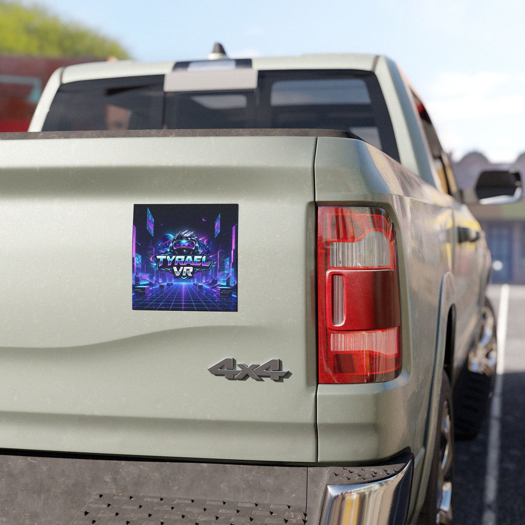 Tyrael VR Retro Futuristic Car Magnet — Neon Cyberpunk Gaming Logo