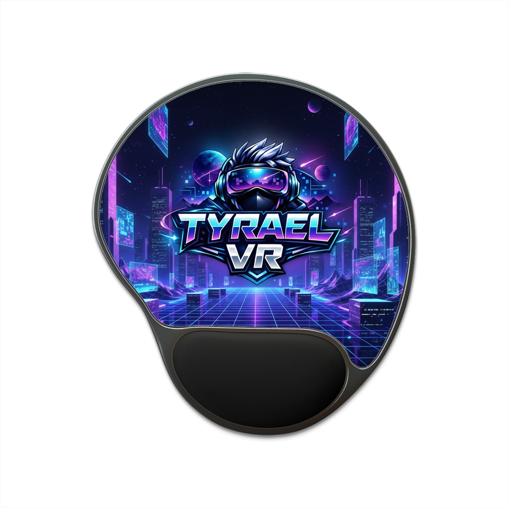 Tyrael VR Retro Futuristic Mouse Pad with Wrist Rest — Gaming RGB Cyberpunk Desk Accessory