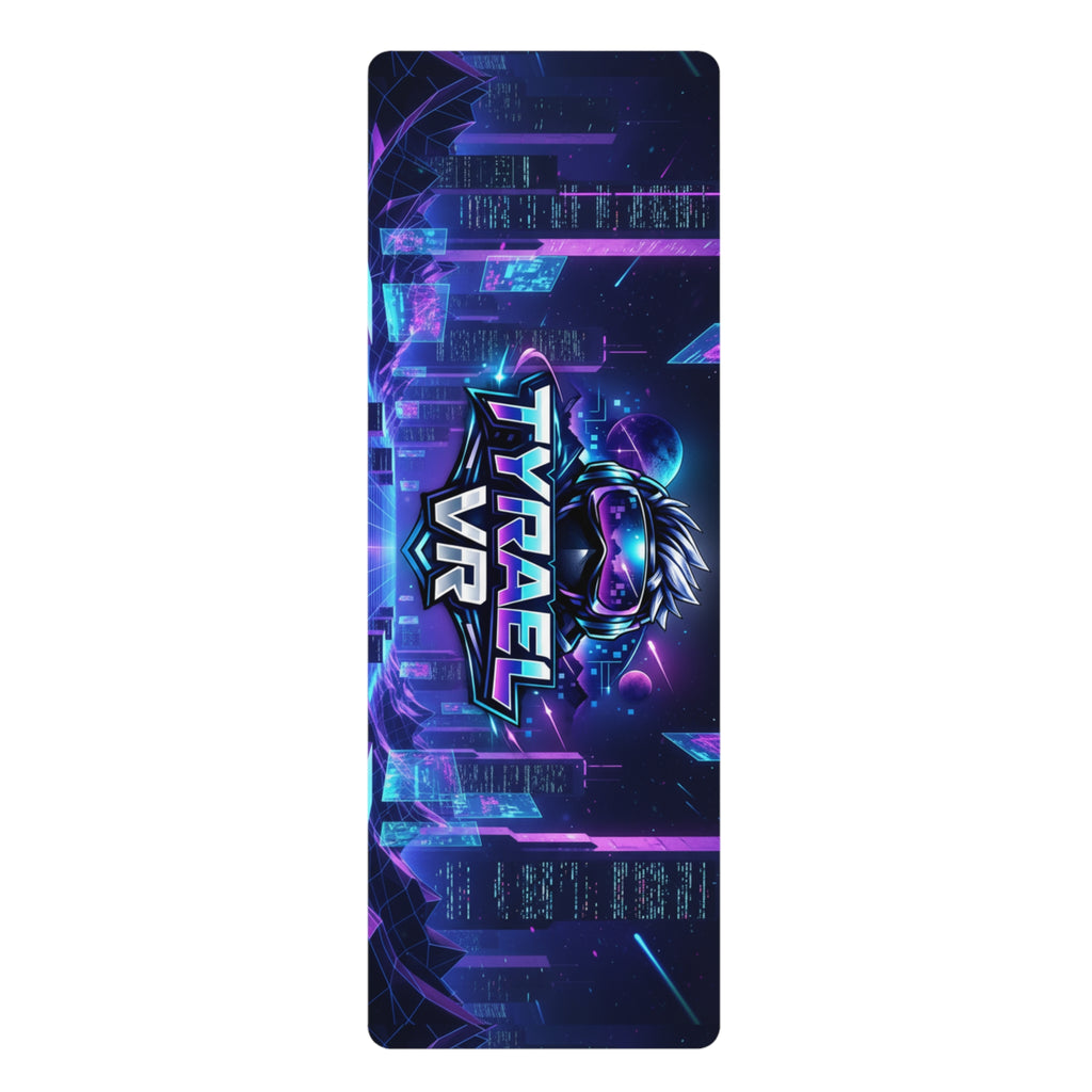 VR Cyberpunk Yoga Mat — "TYRÅEL VR" Neon Gamer Exercise Mat