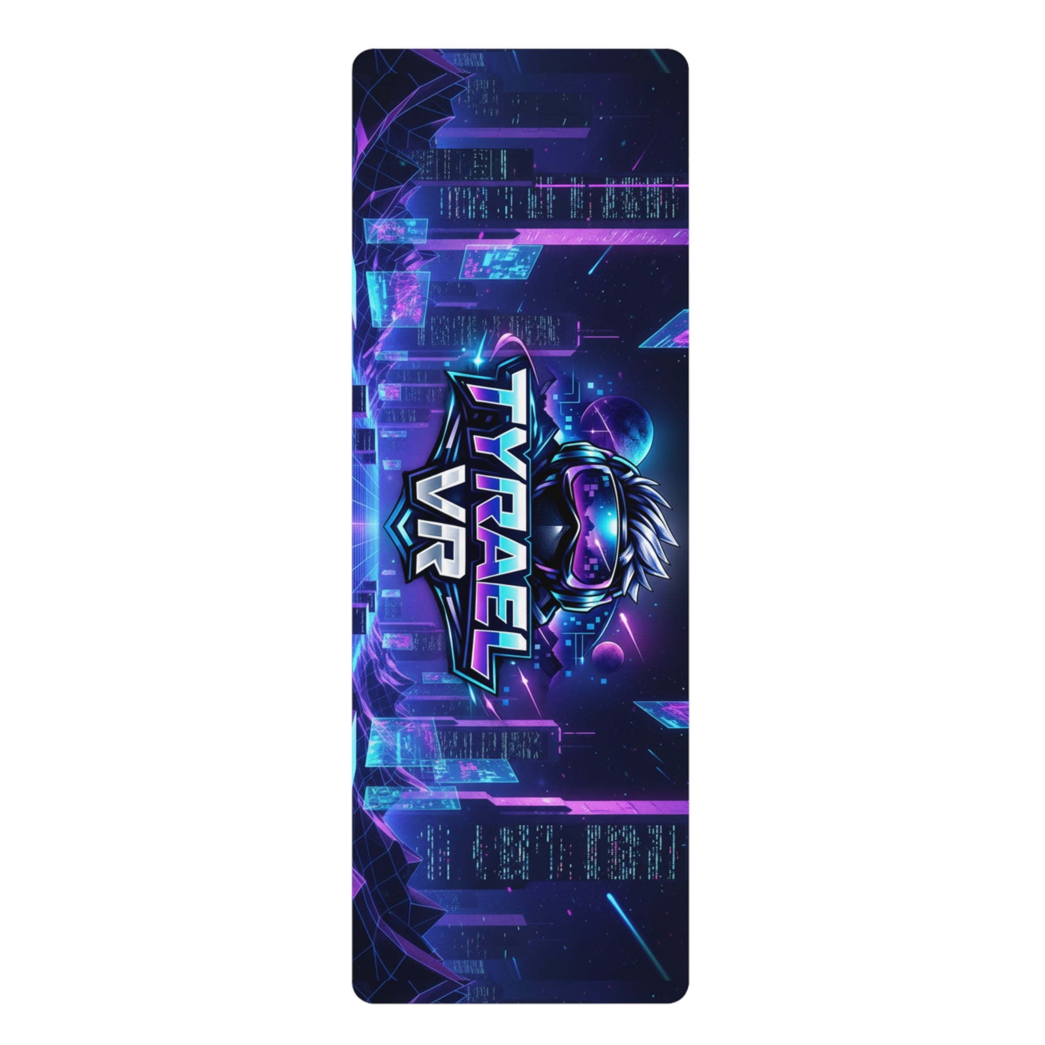 VR Cyberpunk Yoga Mat — "TYRÅEL VR" Neon Gamer Exercise Mat