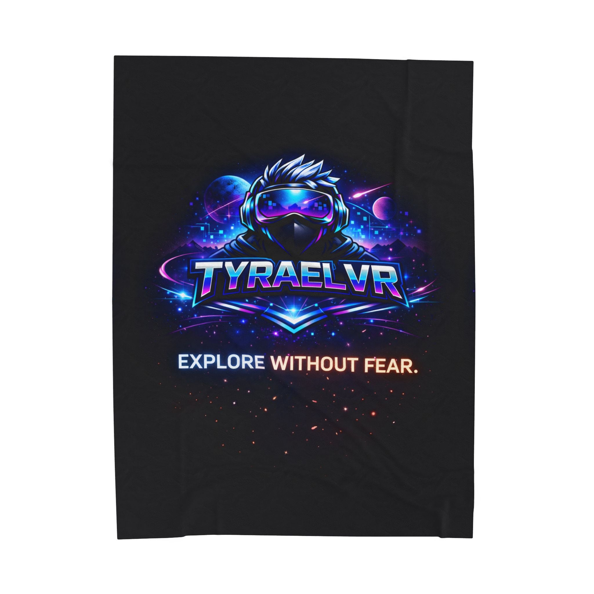 TyraelVR 'Explore Without Fear' Plush Blanket — Gamer VR Space Throw