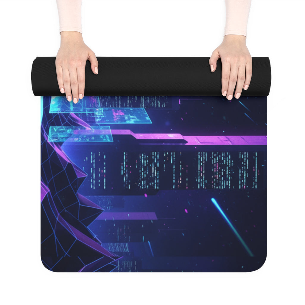 VR Cyberpunk Yoga Mat — "TYRÅEL VR" Neon Gamer Exercise Mat