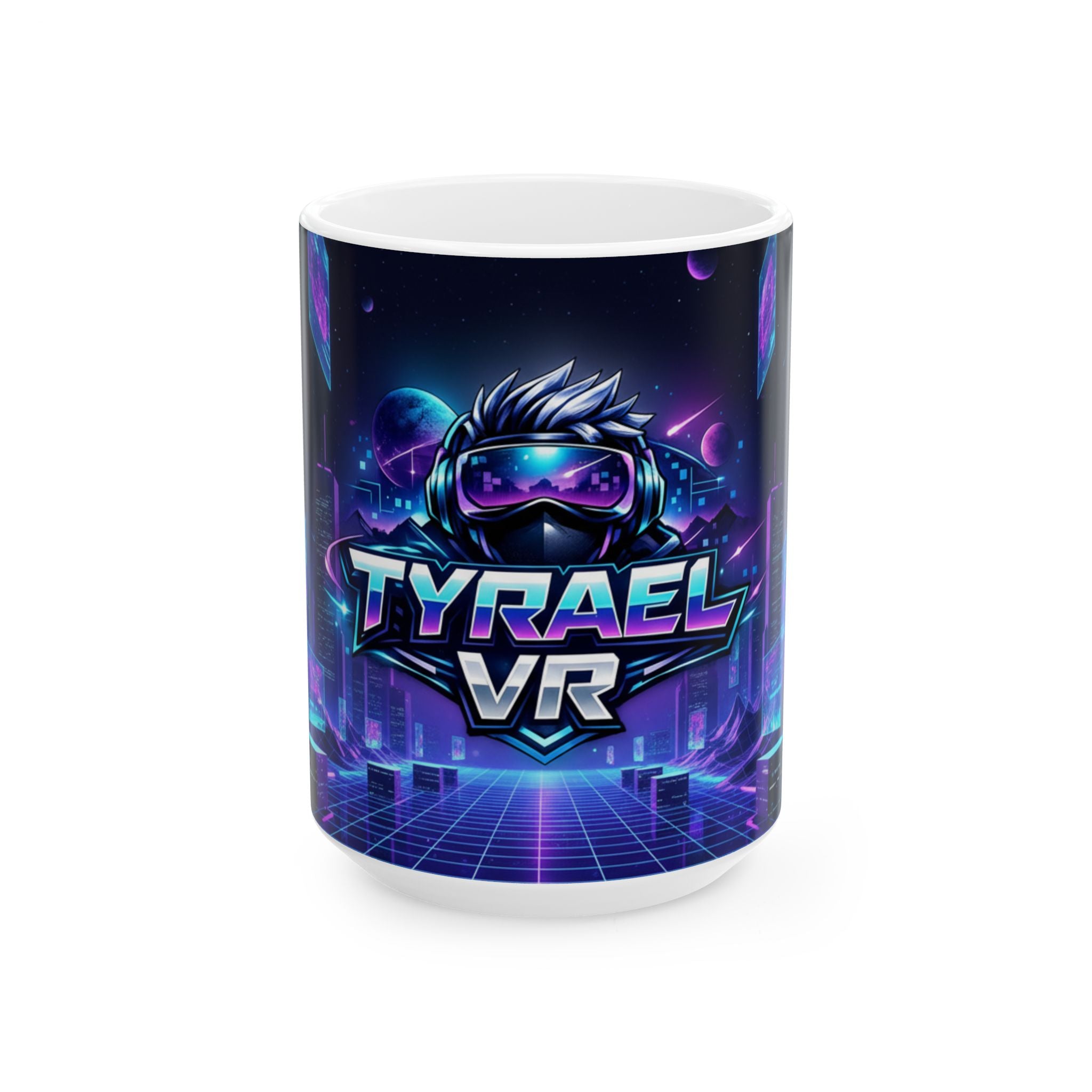 Tyrael VR Ceramic Mug — Retro Futuristic Gamer Coffee Cup (11oz & 15oz)