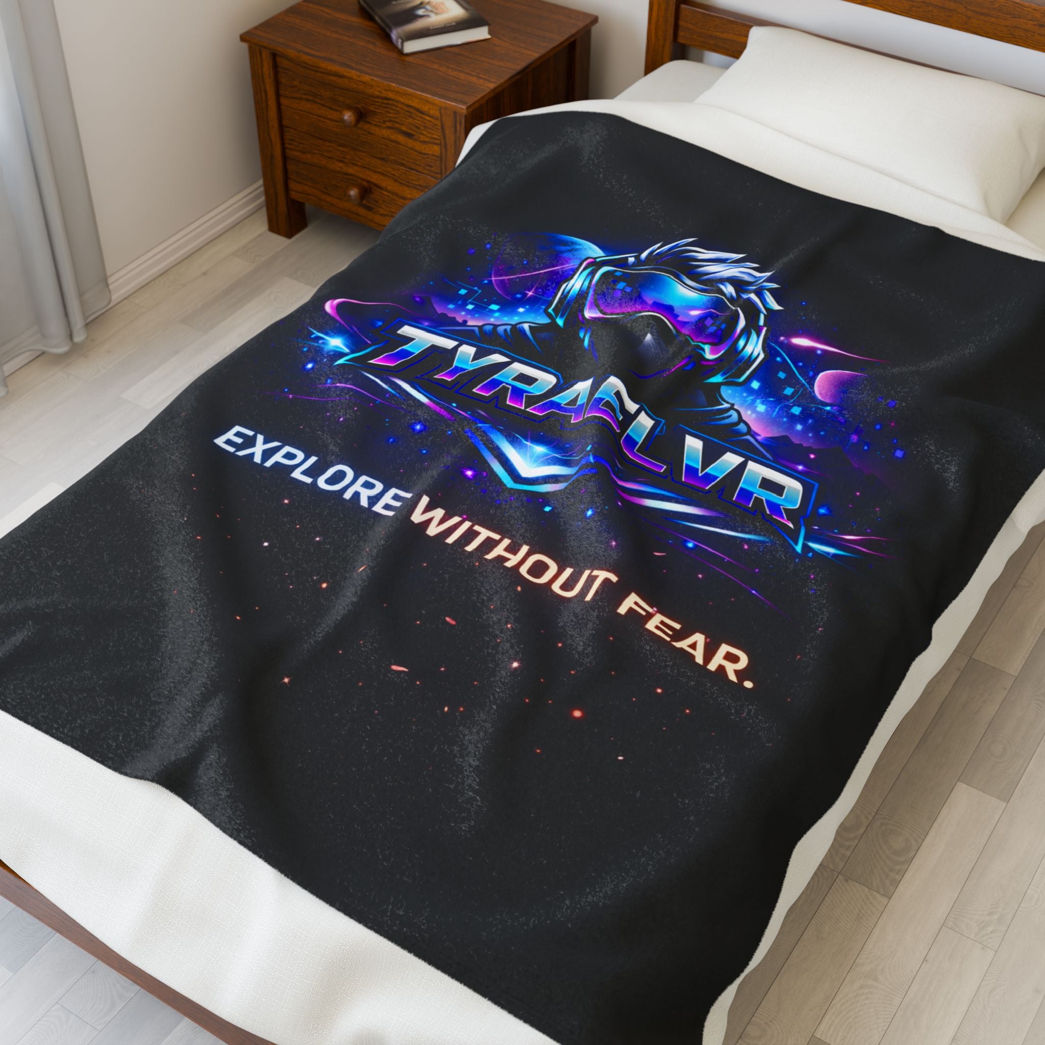 TyraelVR 'Explore Without Fear' Plush Blanket — Gamer VR Space Throw