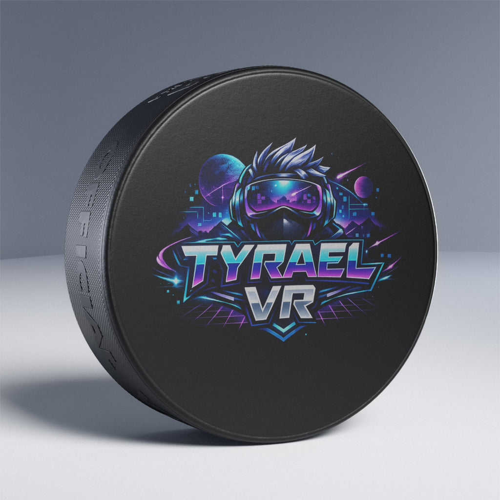 Tyrael VR Hockey Puck – Retro Neon Gamer Logo Puck