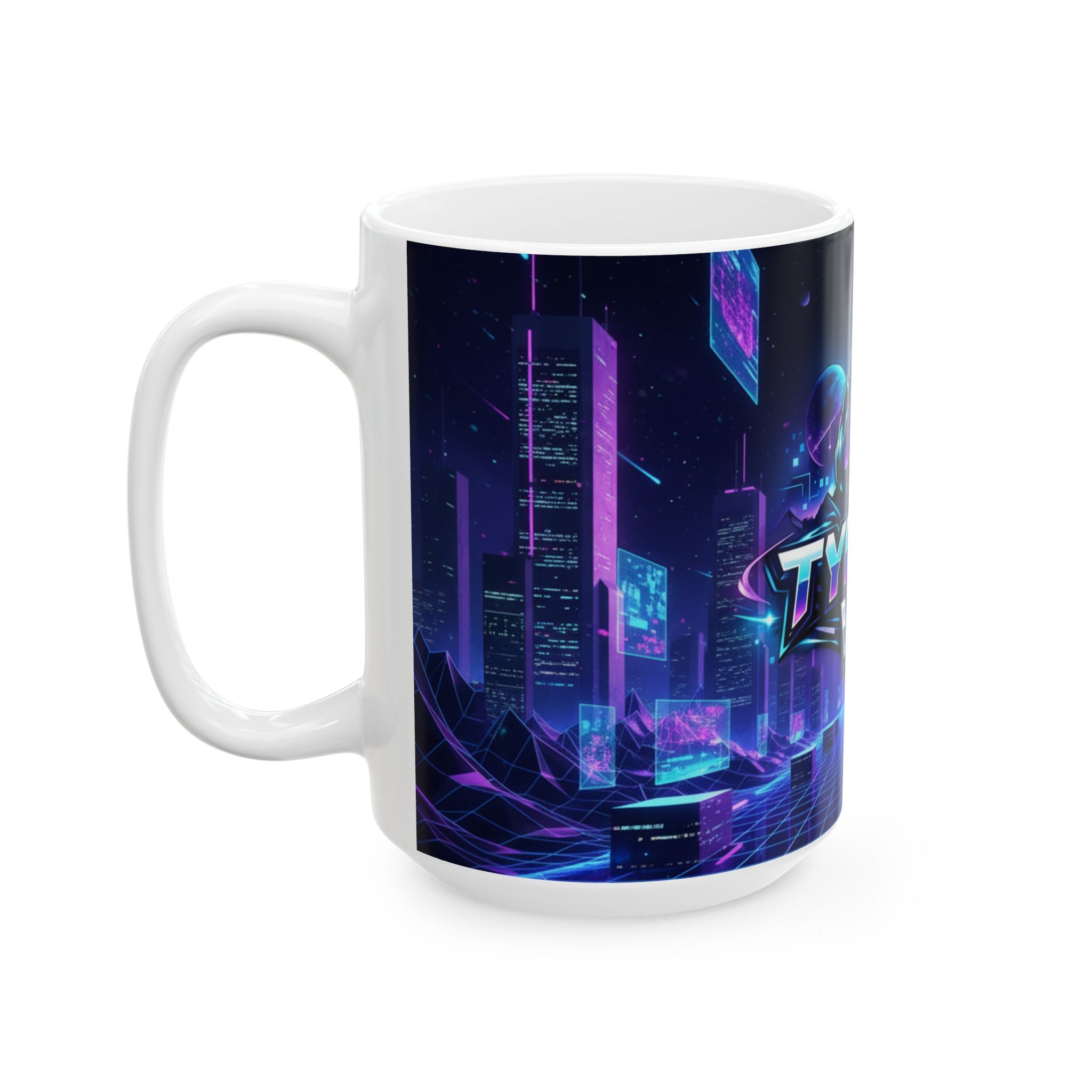 Tyrael VR Ceramic Mug — Retro Futuristic Gamer Coffee Cup (11oz & 15oz)