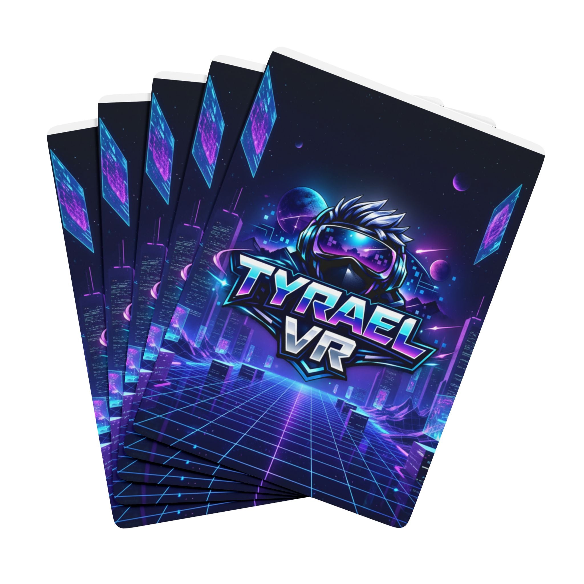 VR Gamer Poker Playing Cards — Retro Neon 'Tyrael VR' Deck for Gamers & Game Nights