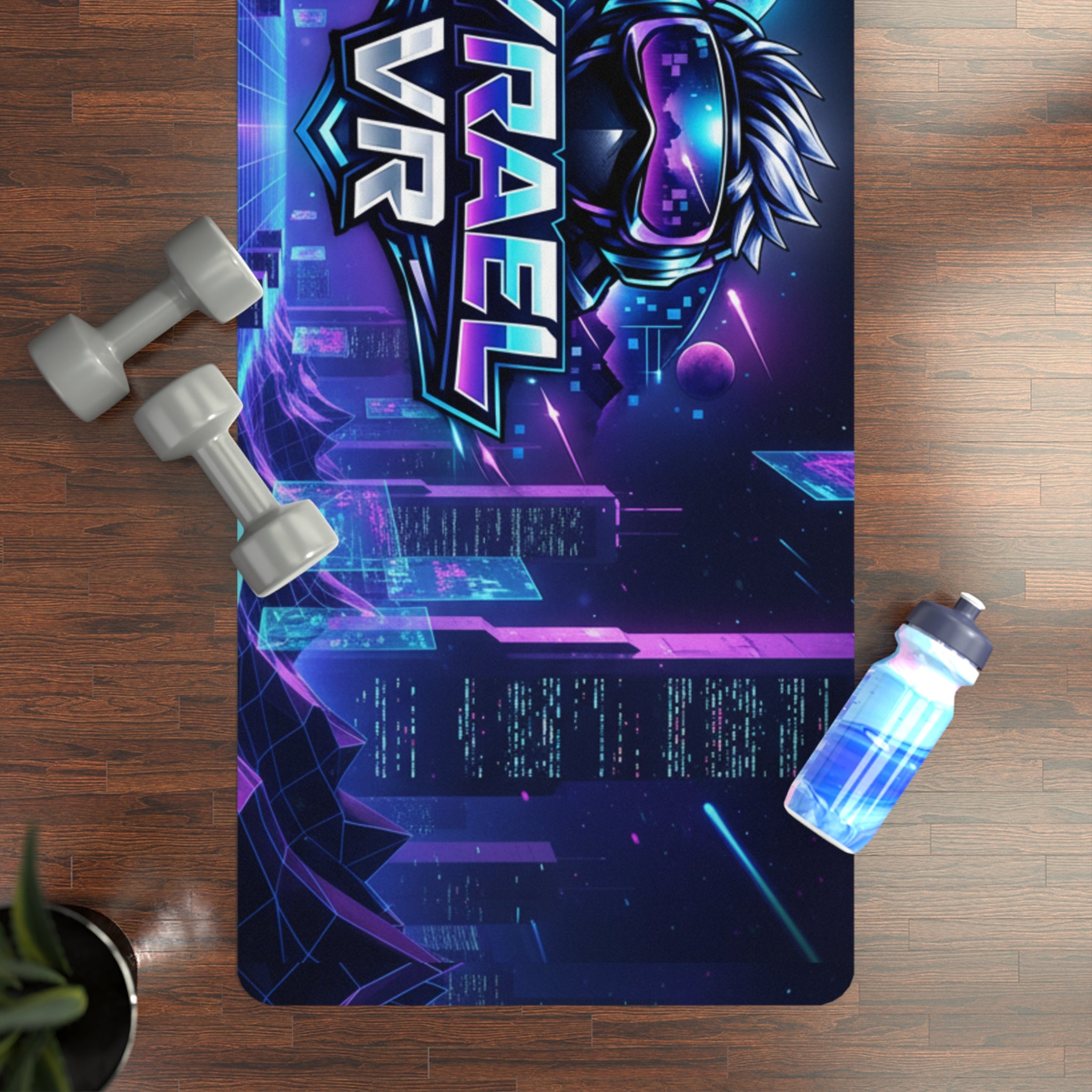 VR Cyberpunk Yoga Mat — "TYRÅEL VR" Neon Gamer Exercise Mat