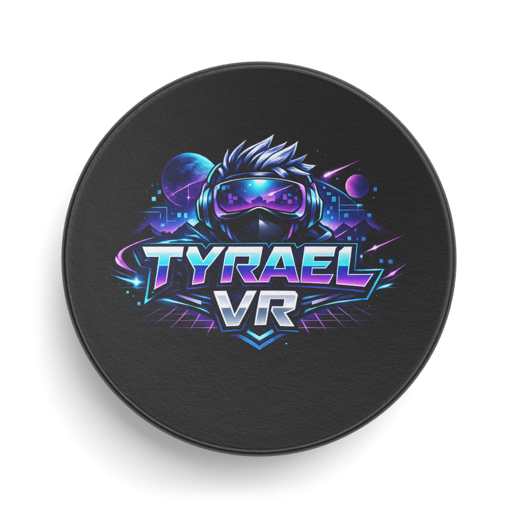 Tyrael VR Hockey Puck – Retro Neon Gamer Logo Puck