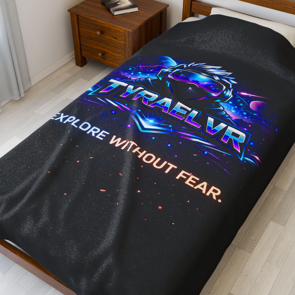TyraelVR 'Explore Without Fear' Plush Blanket — Gamer VR Space Throw