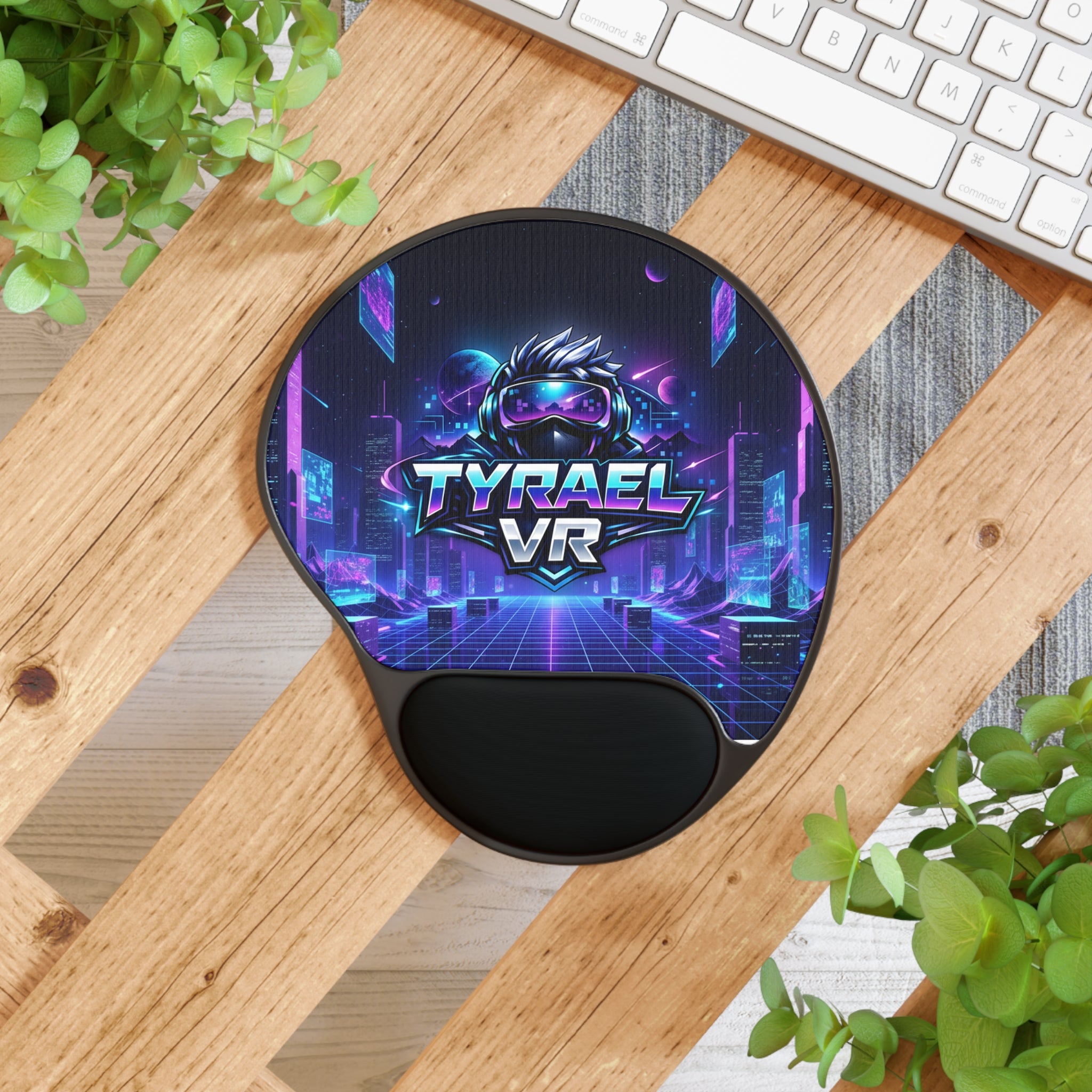Tyrael VR Retro Futuristic Mouse Pad with Wrist Rest — Gaming RGB Cyberpunk Desk Accessory